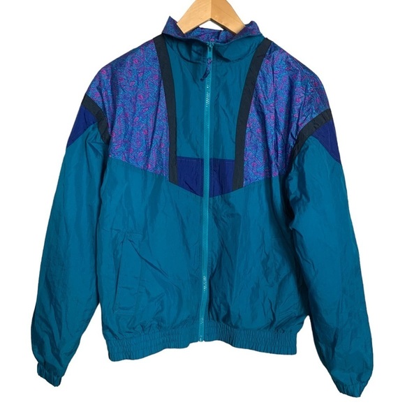 R&R Sports Jacket Vintage 90’s Abstract Print Full Zip Windbreaker Womens Size 8 - Picture 1 of 15